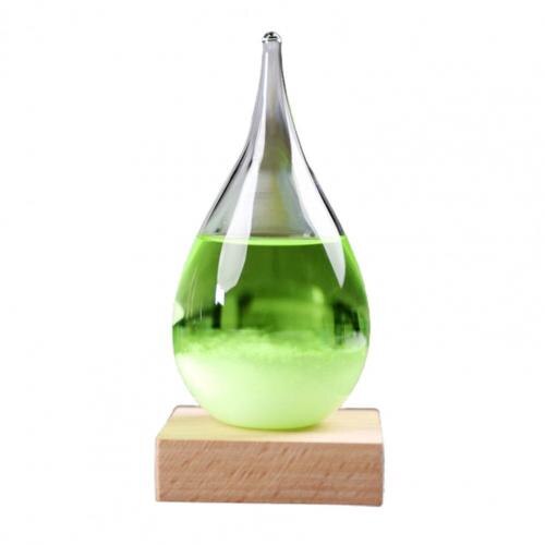 Transparante Druppel Storm Glas Met Houten Bas Home Barometer Fles Decor Desktop Weer Voorspeller Home Decor: green