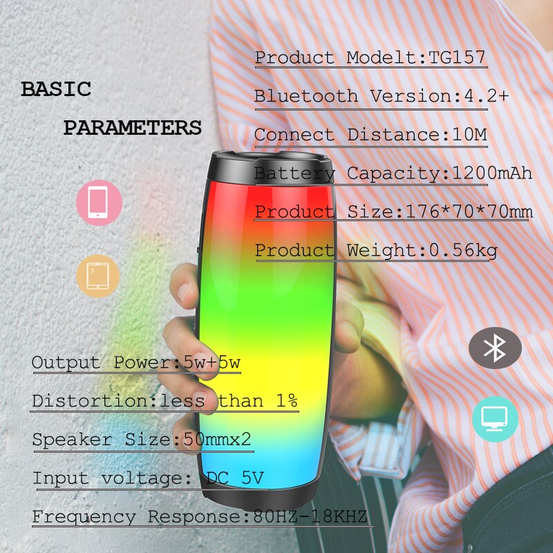 Portable Speakers Bluetooth Column Wireless Bluetooth Speaker Powerful High BoomBox Outdoor Bass HIFI TF FM Radio with LED Light