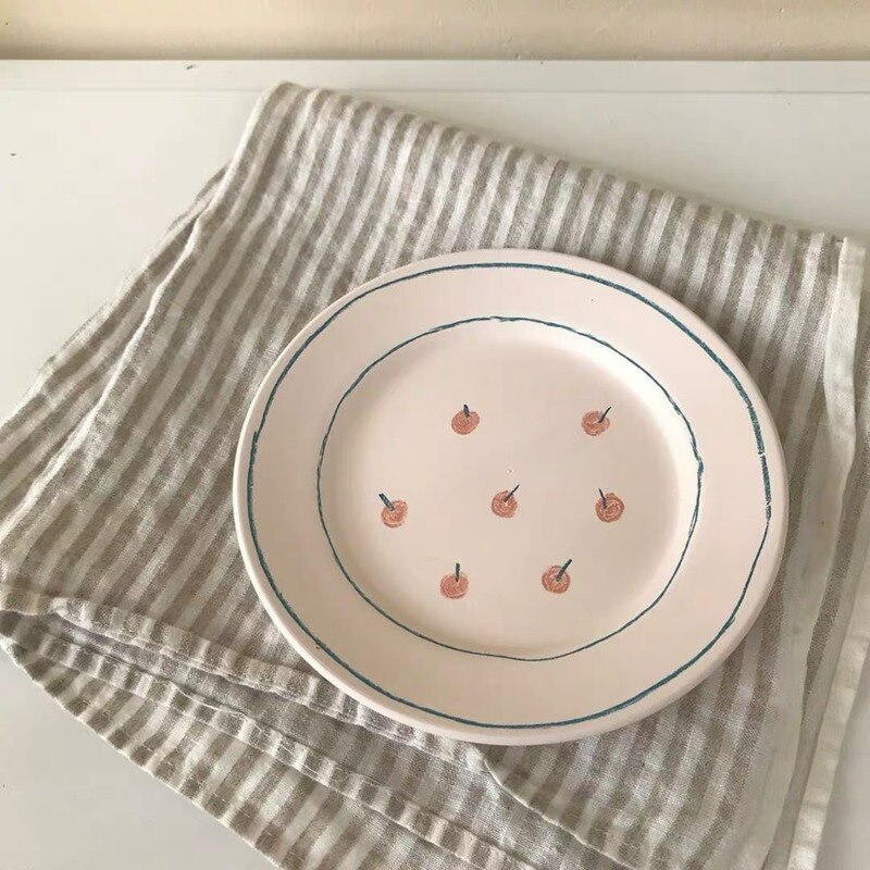 LadyCC-plato calefactor de cerámica para comida, vajilla de cerámica, platos de cena, plato de pastel, plato de fruta, plato Kawaii