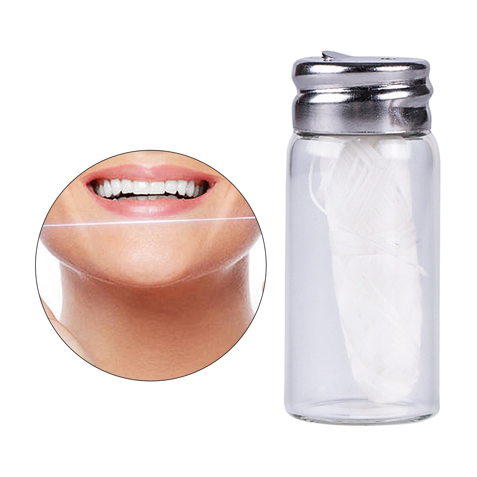 30m Eco-Friendly 100% Organic Natural Compostable Floss Refillable Glass Holder Flossers Silk Spool Waxed: charcoal white