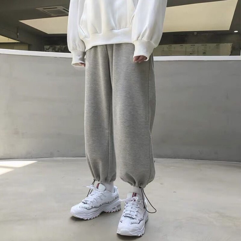 Bukser mænd solid sommer smarte joggingbukser herre harajuku justerbar bundle fritid koreansk stil all-match hip-hop 3xl løse teenagere bf: Xxxl / Grå