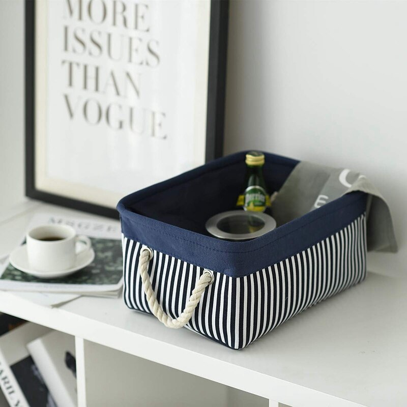 Fabric Nautical Basket for Storage,Collapsible Canvas Storage Bins Containers Organizing Basket for Empty,Shelves, Closet,