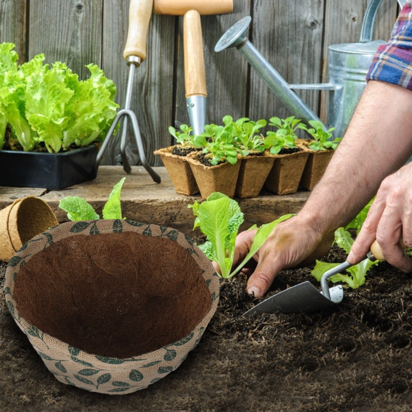 Coconut Palm Hanging Basket Plant Liners Decorative Flower Pot Linen Waterproof Oxford Coir Flower Pots For Garden Wedding Decor