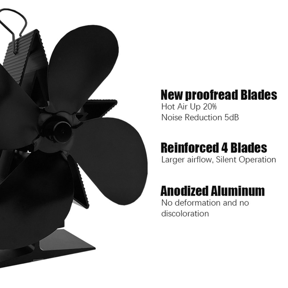 Premium Fireplace Thermodynamic Fan Alumina Fan Blade Ultra Quiet Warm Fireplace Fan Thermal Power Fan 4-Blade Stove Fan