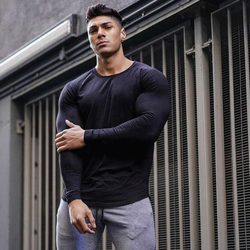 Herfst Heren Running Lange Mouw T-shirt Mannen Gym T-shirts Mannelijke Bodybuilding Tee Shirts Casual T-shirt Voor Man Sportkleding