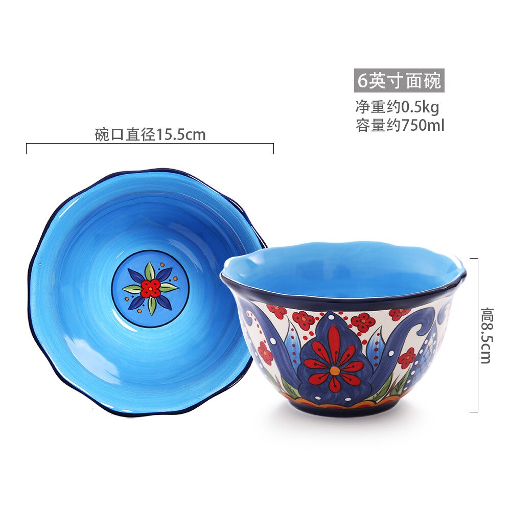 European Ceramic Tableware Set A Hand-painted Large Western Steak with A Side Plate and A Square Plate of Cutlery: F 15.5x15.5x8.5cm