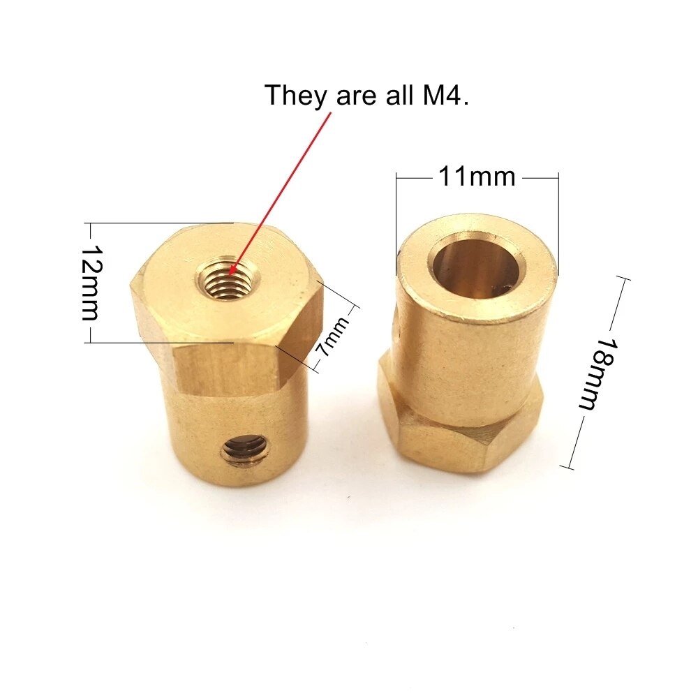 10pc 3/4/5/6/7mm Shaft Motor Flexible Coupling Tyre Wheel Brass Hex Coupler Set&amp;wrench