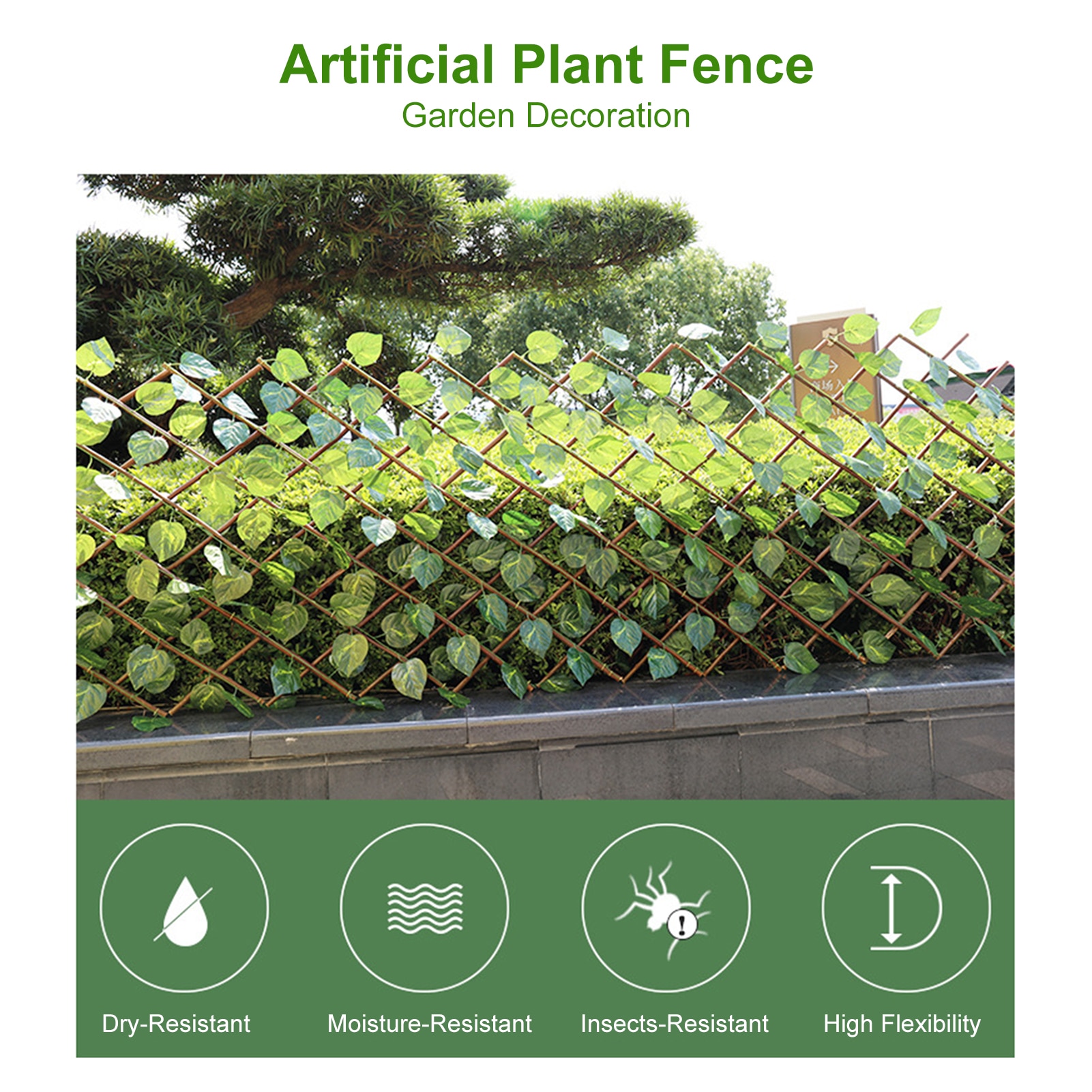 Retractable Artificial Garden Fence Expandable 40CM Faux lvy Privacy Fence Gardening Plant Wood Vines Climbing Frame Waterproof