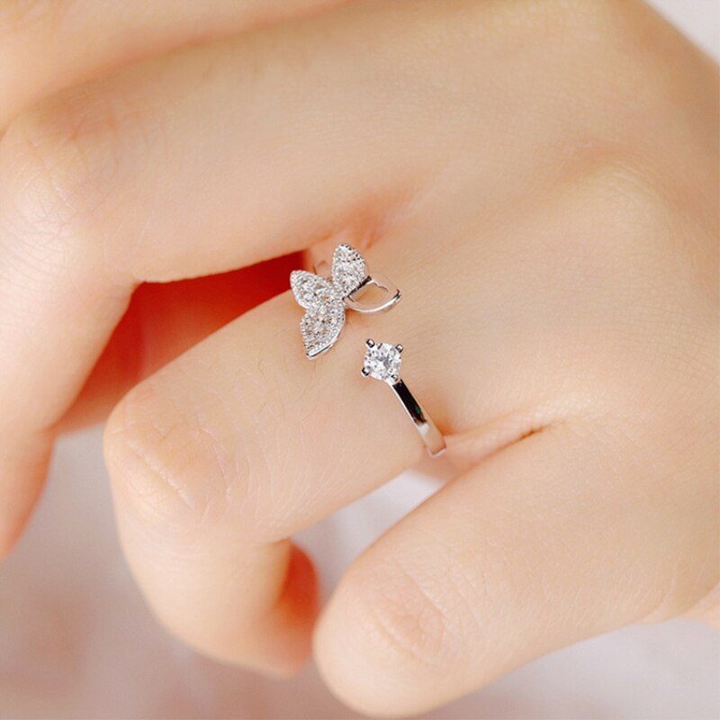 Bague, style papillon, littéraire, en argent Sterling 925, de caractère, douce, Simple et fraîche, pour femme, ouverture redimensionnable SRI052