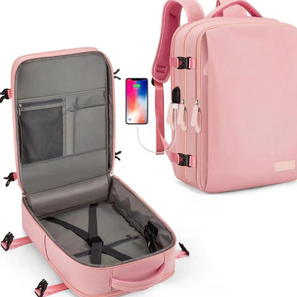 Mochila de viagem 40x20x30 cabine avião à prova dwaterproof água expansível weekender portátil com porta usb ryanair carry-on feminino masculino mochila: Azul