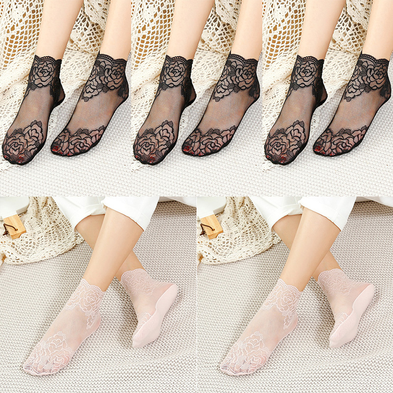 calcetines mujer calcetines tobilleros mujer calcetines invisibles mujer verano Lolita-Calcetines invisibles de encaje para mujer, medias finas, transparentes, antideslizantes y poco profundas, lote de 5 pares: Gris oscuro