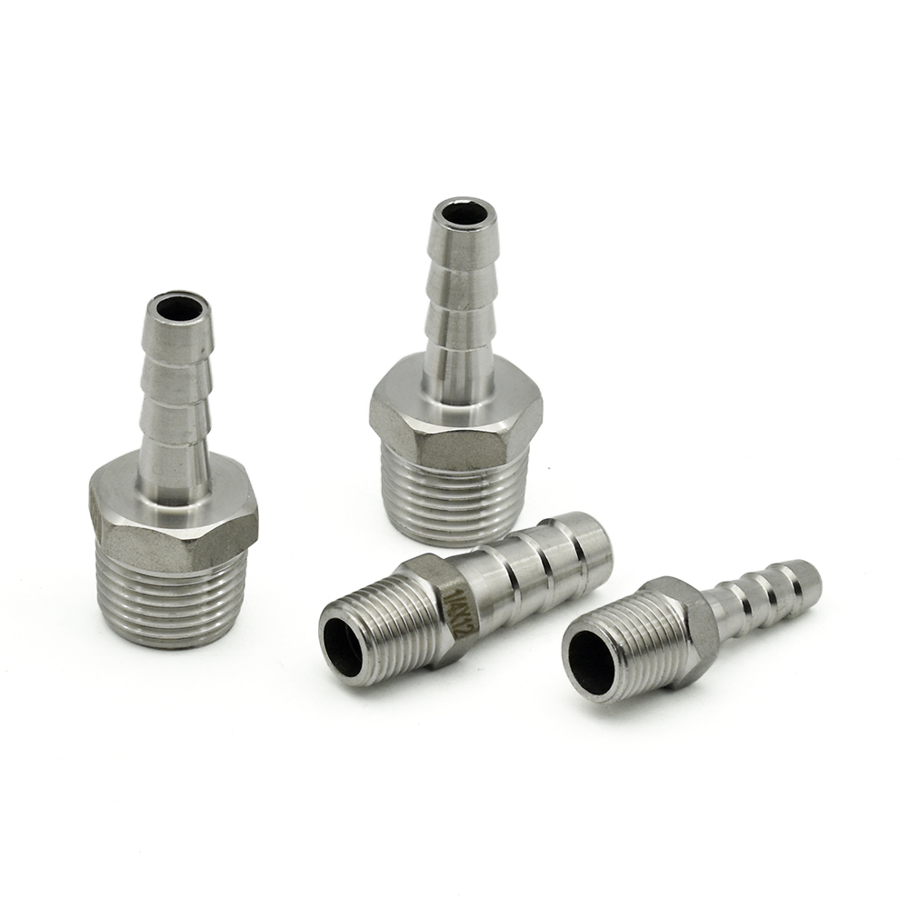 1/8 " 1/4 " 3/8 " 1/2 " 3/4 " rustfrit stål 304 bsp udvendig gevind x modhage slangestuds reduktion pagode samling koblingsforbindelse
