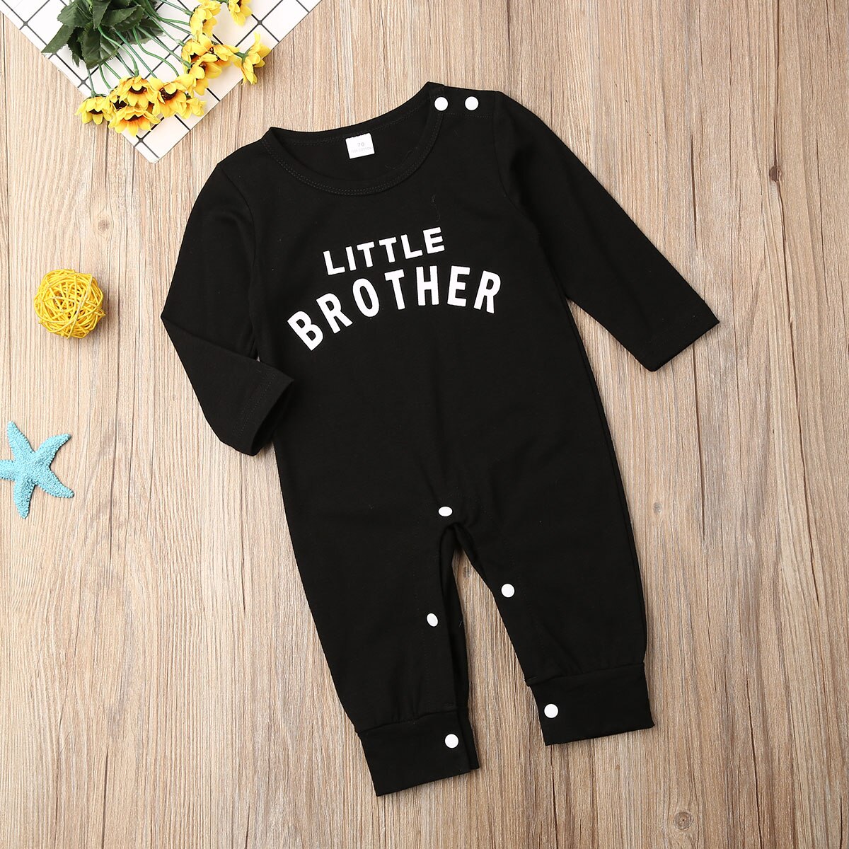 0-24Month Newborn Baby Girl Boy Knitted Long Sleeve Romper Tops Winter Outfits Little Brother One Piece Clothes: Black / 6M