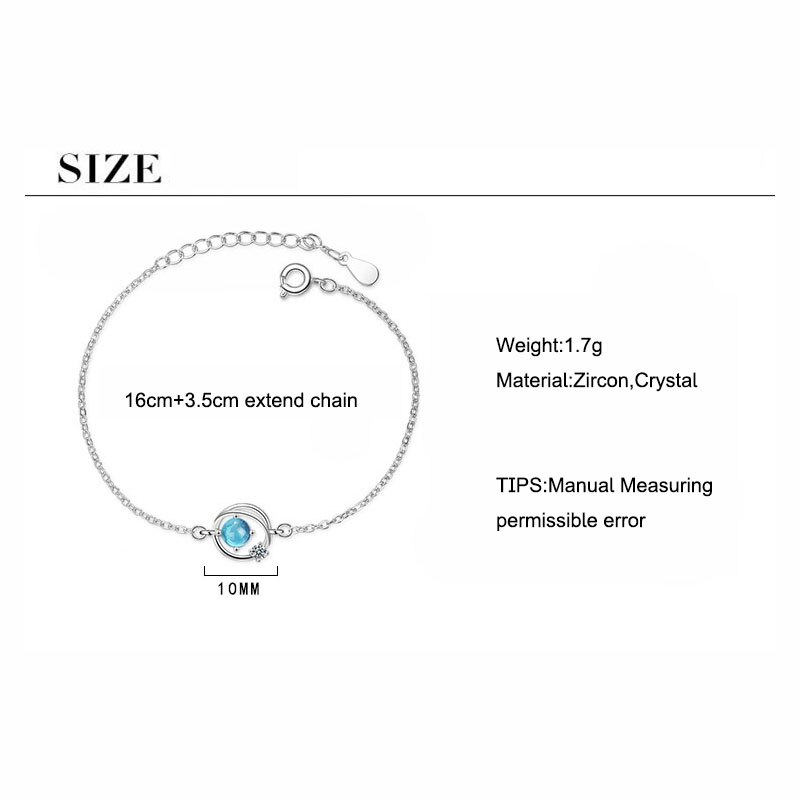 925 Sterling Silver Jewelry Dream Blue Crystal Universe Planet Star Charm Bracelet Zircon Link Chain For Women S-B302