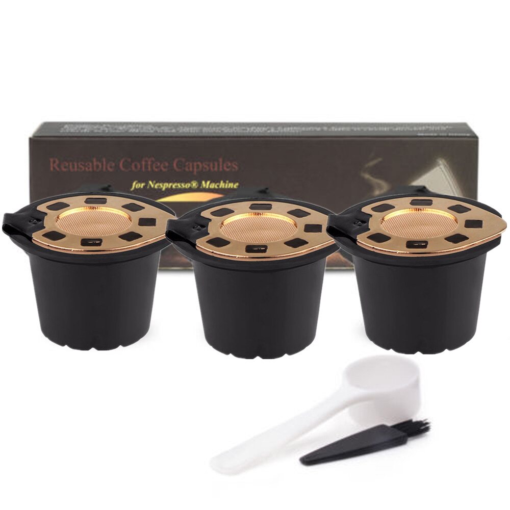 Koffie Filters Voor Nespresso Rvs Mech Hervulbare Koffie Capsule Pod Druppelaar Mand Cup Cafeteira Zilver Goud: 3pcs gold