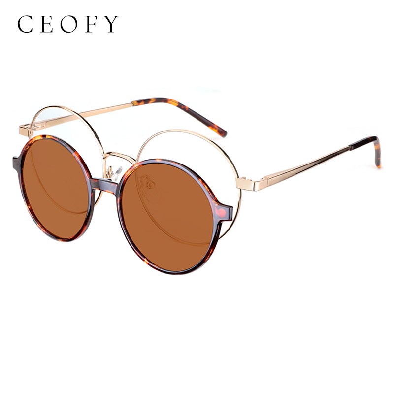 Ceofy Round Stylish Clip on Polarized Sunglasses Women Men Retro Brand Glasses Frame Magnetic Multifunction CD6816