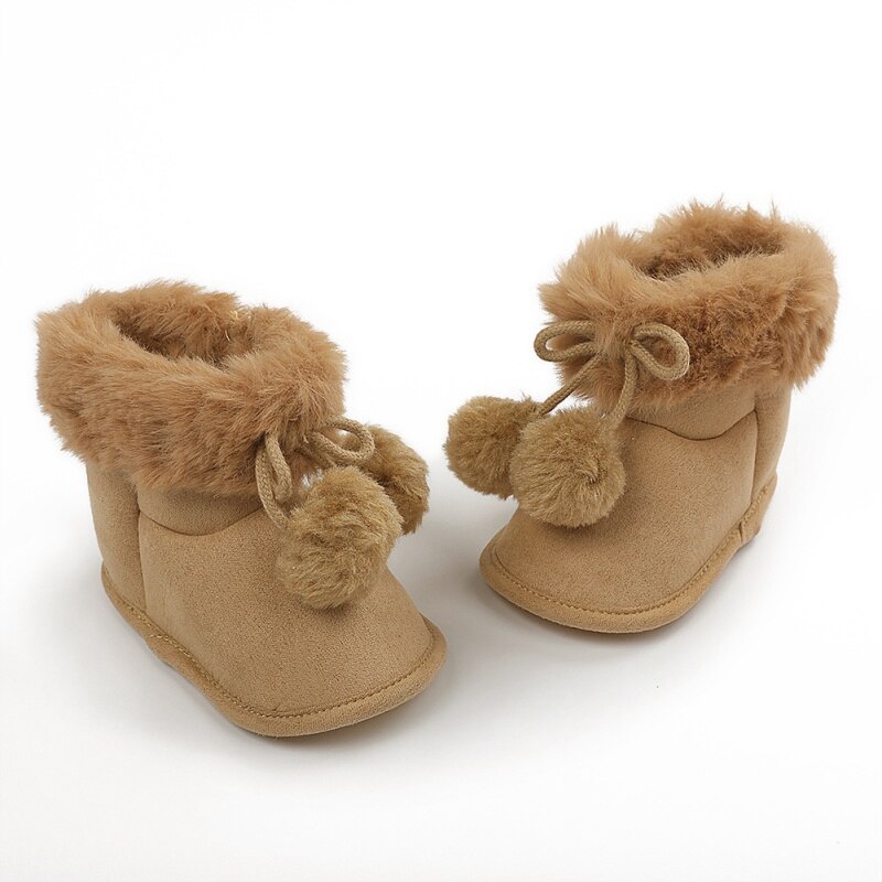 Novo outono botas de inverno do bebê meninos da menina do inverno sapatos quentes da moda sólida da criança bolas fuzzy primeiros caminhantes sapatos do miúdo 0-18m