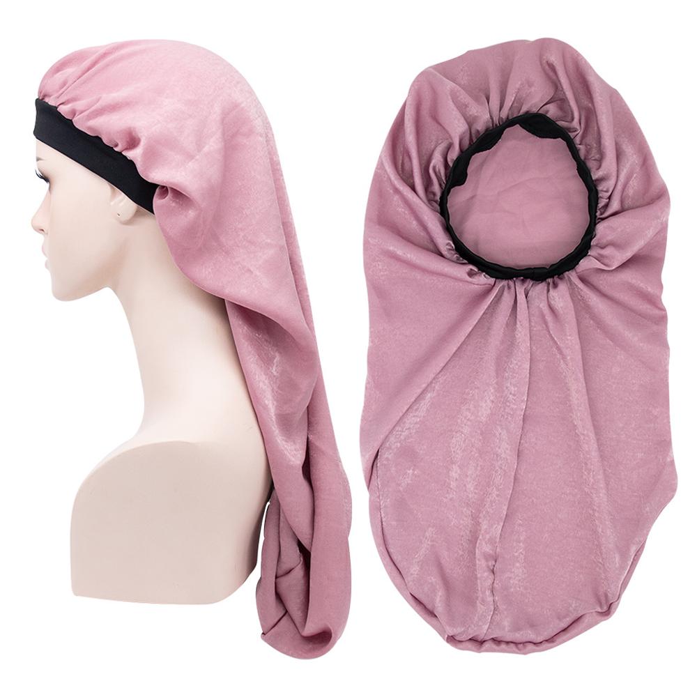 Lange mutsen voor vrouwen, afrikaanse tulband, hoofddoek, slaapmuts, satijnen zijdeachtige print, haarmuts, vlecht, slouchy hoed, tb -83a: Roze