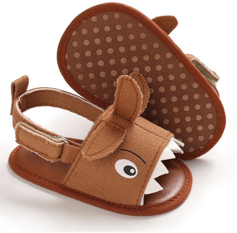Summer Baby Boys Canvas Sandals Kids Flat Beach Shoes Sports Soft Non-slip Casual Toddler Shark Printed Sandals 0-18M: Brown / 13-18 Months