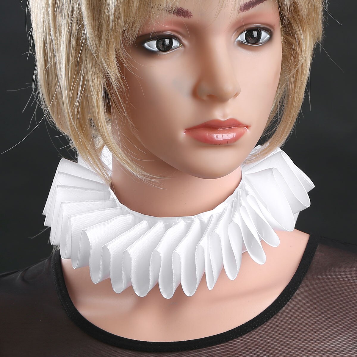 White Renaissance Elizabethan Ruffled Sheer/Satin Neck Collar Clown Choker Victorian Costume Halloween Cosplay Accessories