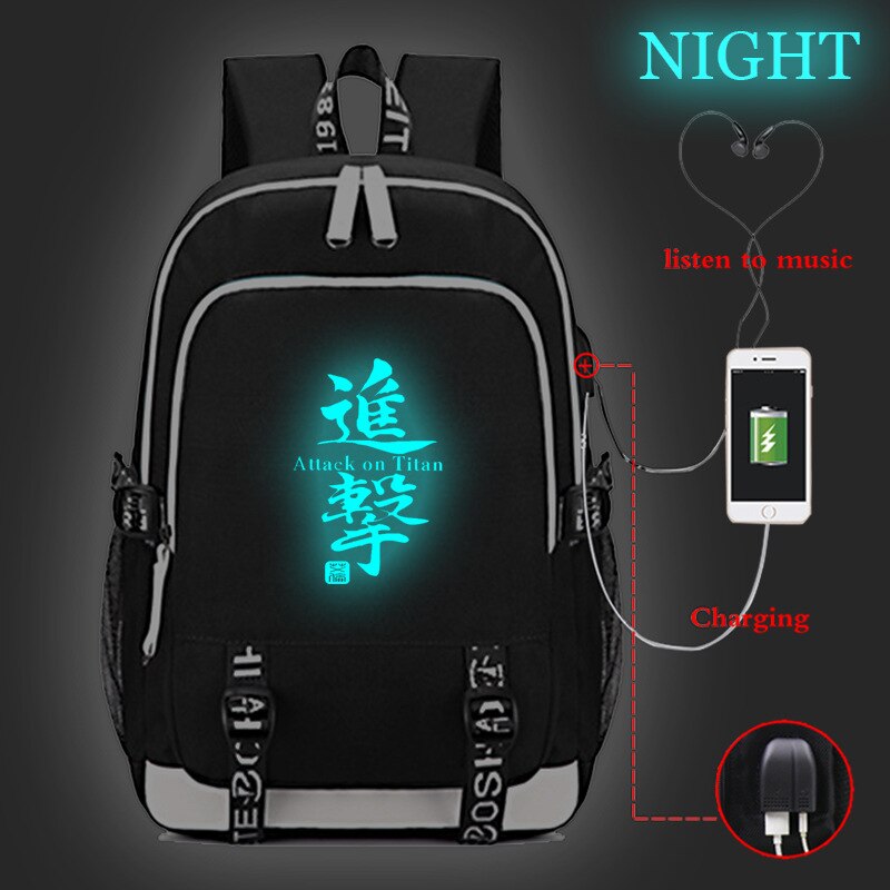 Ataque en Titán luminoso USB carga mochila de de ataque en Titán mochila de estudiantes niños niñas mochila: 10