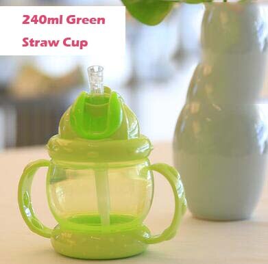 240ML Baby Cup Children Drinking Cup Training Cup Baby Feeding Straw Cup Anti-wrestling Watertight Green, Yellow, Pink: Green Straw Cup