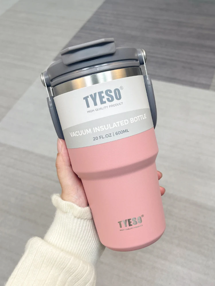 Tyeso kaffeebecher mit doppelwandiger isolierung und kälteisolierung, tragbarer eisbecher mit großem fassungsvermöGen, edelstahl: Rosa / 501-600ml