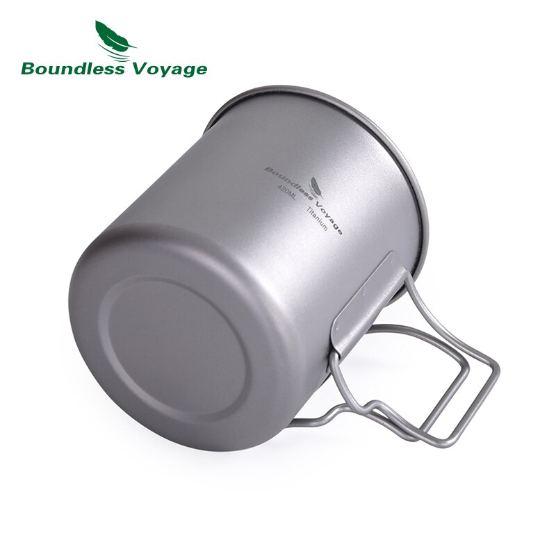 Grenzeloze Voyage Titanium Cup met Deksel en Voorkomen Slip Vouwen Handvat Outdoor Camping Water Mok Servies alleen 86g 14.3 oz/420 ml