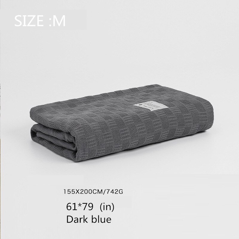 Manta de punto grueso para verano, sábanas aire acondicionado de algodón puro, manta de piel, manta para siesta Oficina, Sábana de Color sólido para el hogar: Dark blue M