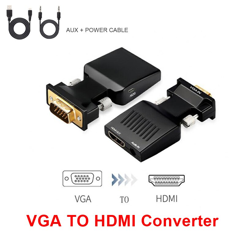 QGEEM HDMI NAAR VGA Converter Met Audio Full HD VGA naar HDMI adapter met Video-uitgang 1080 P HD voor PC Laptop naar HDTV Projector: VGA TO HDMI ABS