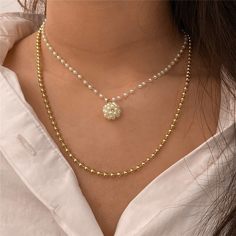 Punk Gold Multilayered Chain Baroque Pearl Necklace For Women Coin Crystal Pendant Necklace Trend Jewelry: CS53174