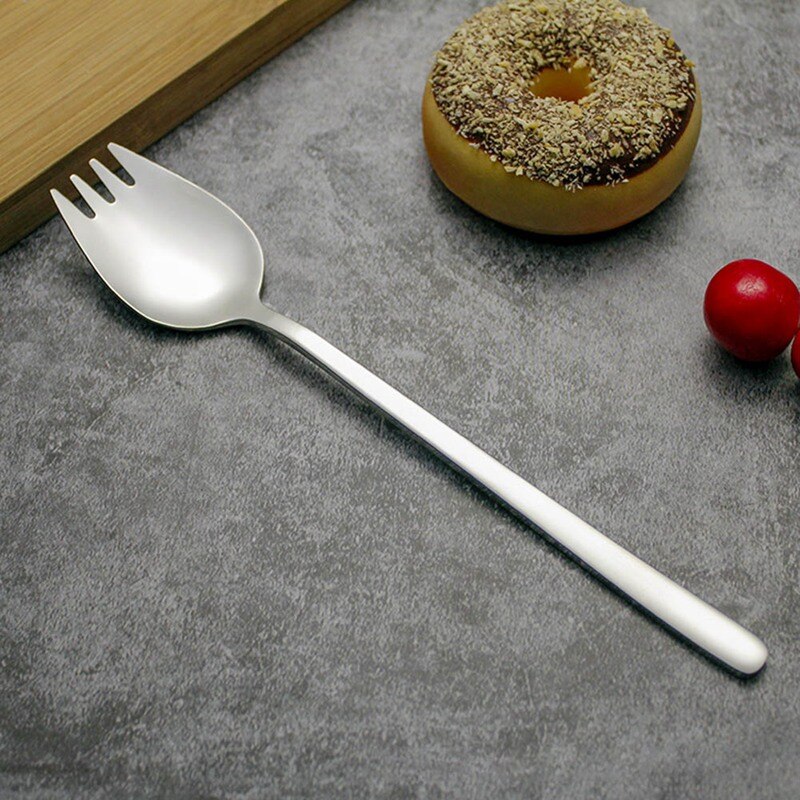 1pc Sliver 2 in1 Stainless Steel Spork Spoon Fork Cutlery Utensil Outdoor Combo Picnic Cutlery Fruit Serving Spoon Kitchen