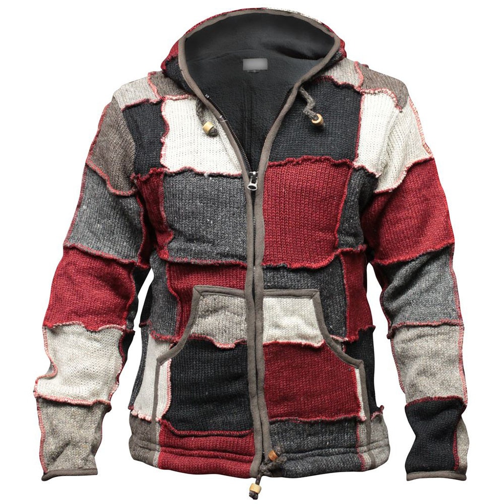 Retro masculino cor angustiada costura cardigan camisola outono inverno casual camisola com capuz plus size 4xl cores combinando camisolas