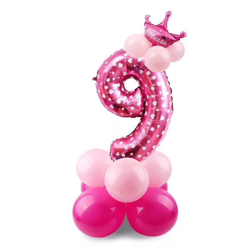 32 tommer stor foliesøjle fødselsdagsballoner luft helium nummer ballonfigurer tillykke med fødselsdagen festpynt prins og prinsesse: Lyserød 9