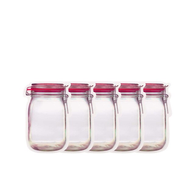 Eco Friendly Portable Mason Jar Bag Plastic Kitchen Organizer And Storage Container Box Bolsa De Plastico Rangement Ziplock Bags: m 5pcs