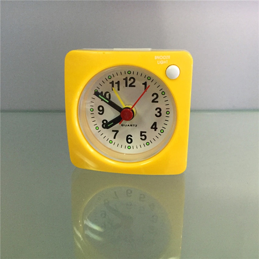 Mini Bedside Alarm Clock 6x6cm Travel Alarm Clock with Snooze and Light, Silent with No Ticking Analog Quartz, Battery Operated