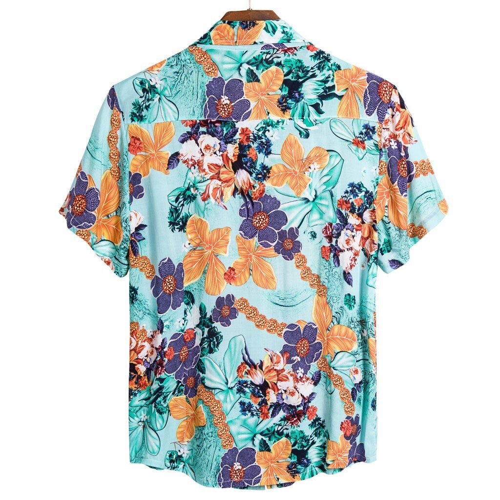 Printing Mens Hawaiian Shirt Lapel Short Sleeve Camisa Breathable Blouse Summer Vacation Men Casual Shirts 4#