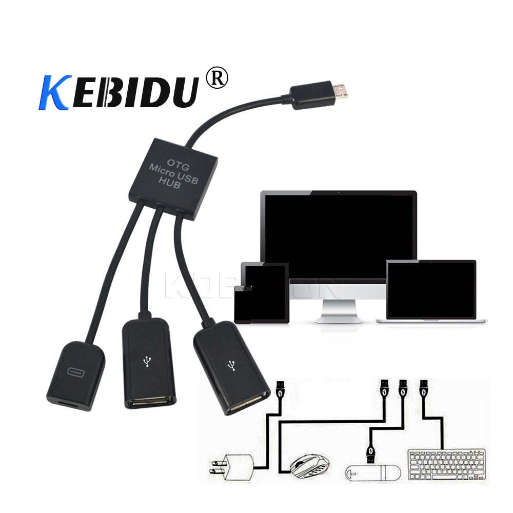 Kebidu 3 Port Micro USB Power Opladen OTG HUB Kabel Een Mannetjes Micro USB verbindt om een Micro USB vrouwelijke en Twee USB 2.0 Vrouwelijke