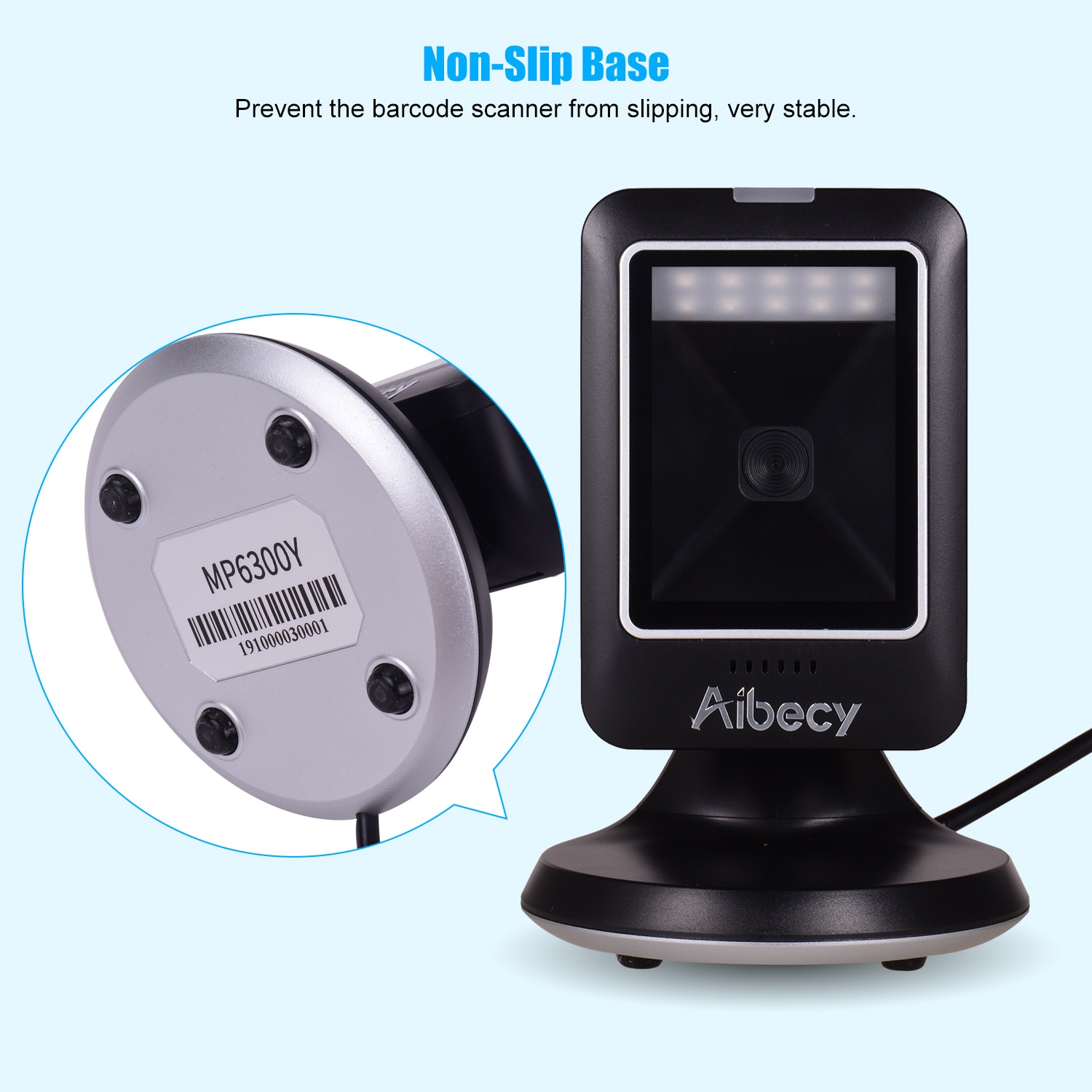 Aibecy MP6300Y 1D/2D/QR Omnidirektionale Barcode Scanner USB Verdrahtete Bar Code Reader CMOS Scanner HandFree Code Scanner für Einzelhandel