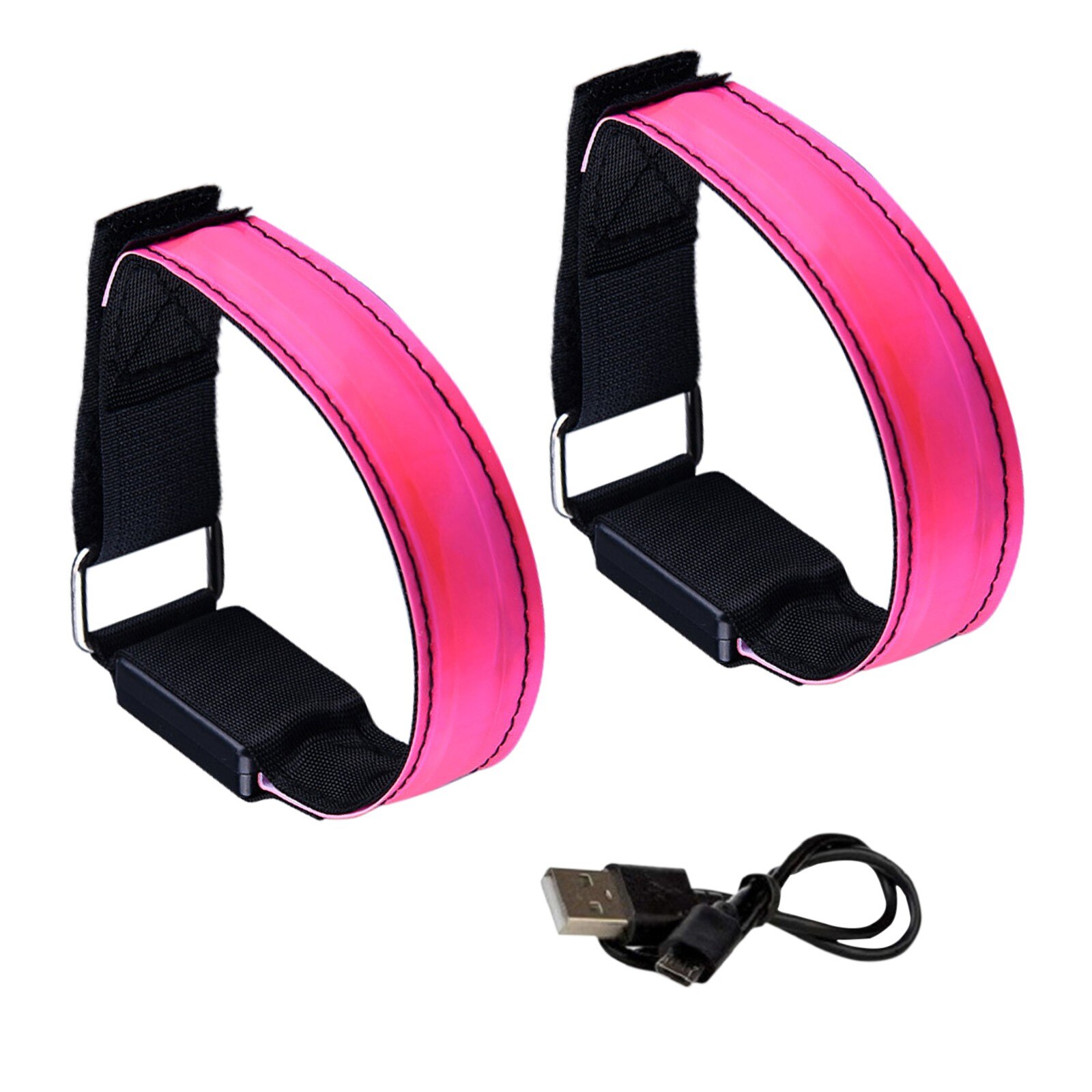 Reflecterende Armband Lopers Wandelaars Running Light Oplaadbare Led Hand Strap 2Pc + 1Pc Usb Line Night Joggen Wandelen fietsen: Roze