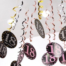 6pcs/set PVC Spiral Happy Birthday Swirl 18 21 30 40 50 60 70 Years Old Hanging Birthday Party Decorations Colored Ribbon