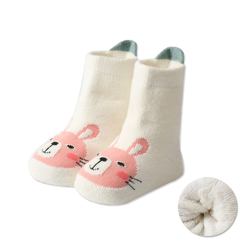 Kids Socks Baby Boy Winter Warm Socks Anti-slip Cartoon Animals Cotton Terry Thicken Socks Floor Home Rubber Sole Lion Fox Bear: E / 0-1T