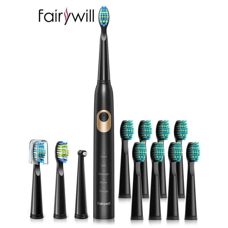 Fairywill Elektrische Zahnbürste Schall- D3 USB Ladung Zahnbürsten Wasserdicht 3 BrushHeads 1 Interdentalbürste Niedrigen Batterie Anzeige: AE-FW-2303.FW02.2