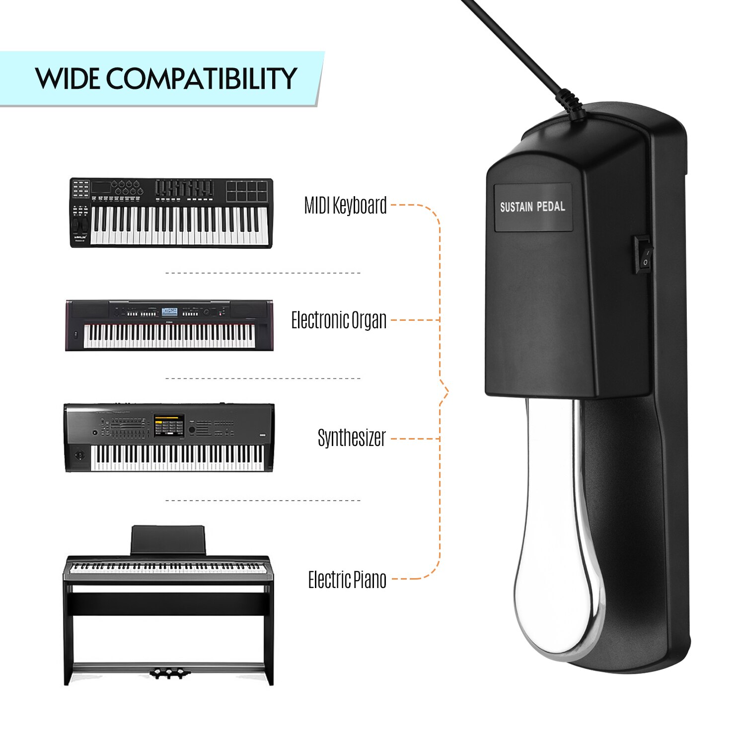 Piano Sustainpedaal Keyboard Demper Pedaal 6.35Mm Plug Compatibel Met Elektronische Orgel Midi Keyboards Digitale Piano &#39;S