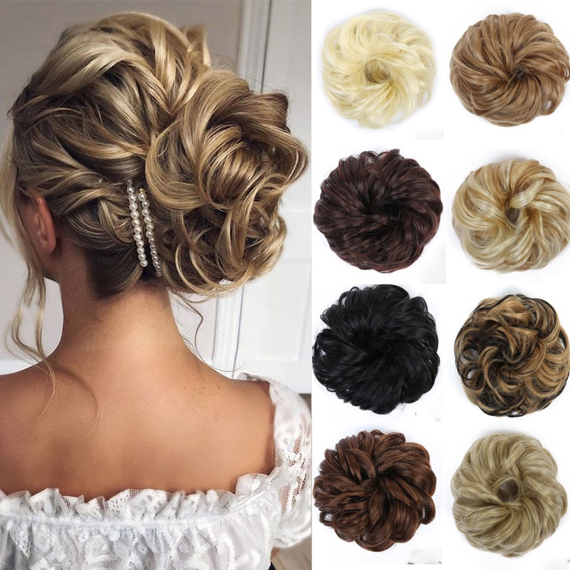 MANWEI cabello desordenado moño Scrunchie para mujer extensiones de cabello peluca sintética anillo envoltura moño de pelo sintético Temperatur elástico Fib