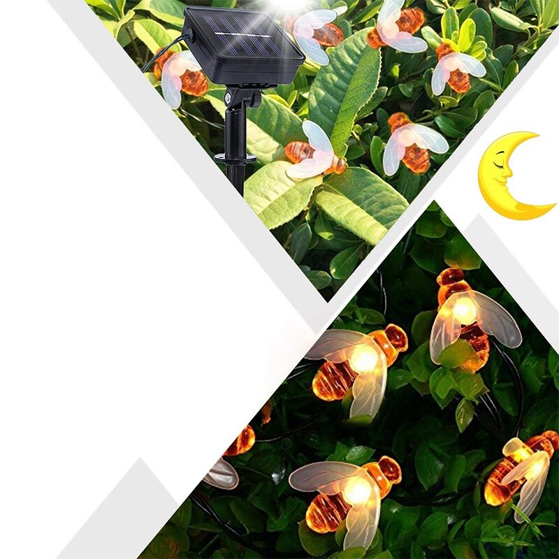 Solar Outdoor Garden String Lights - 8 Mode 50 LED Waterproof Bees String Lights for Yard/Christmas Tree/Parties