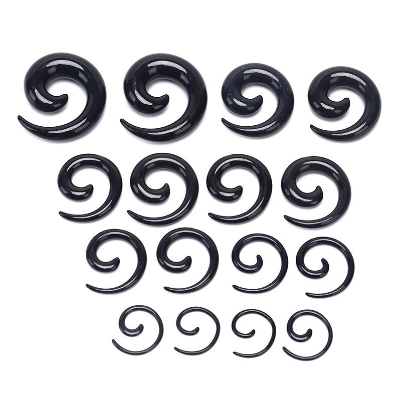 16 Stks/set Spiral Taper Flesh Tunnel Ear Brancard Expander Stretching Plug Slak: Black