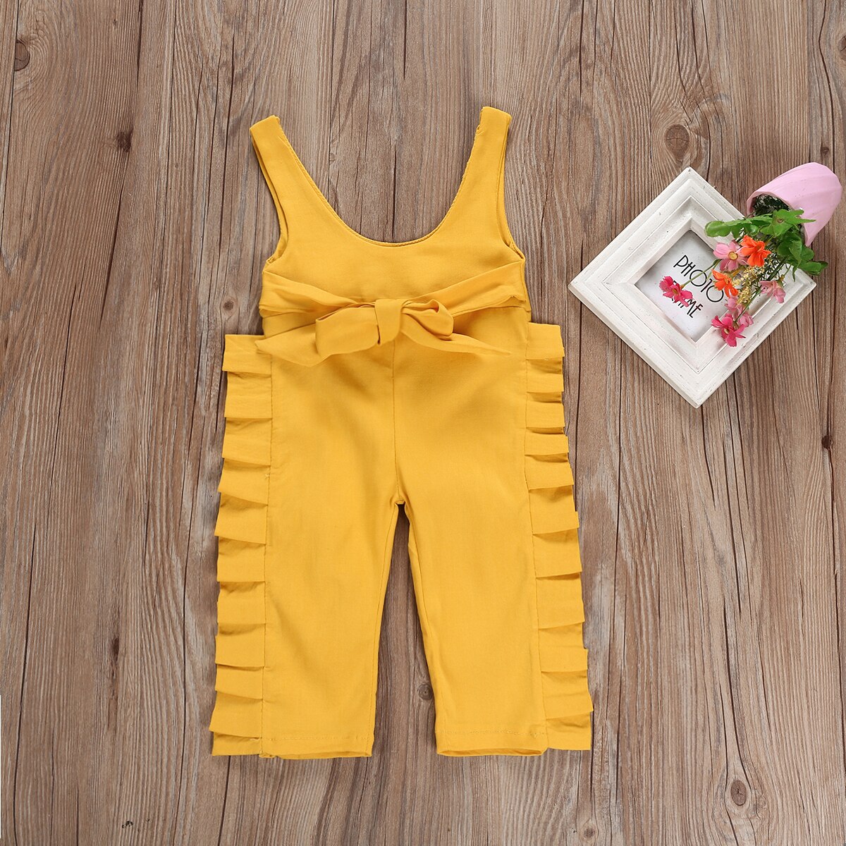 Bambino del bambino Dei Bambini Del Bambino Della Ragazza Ruffle Tute Pantaloni Della Tuta Del Pagliaccetto Tute e Salopette Outfits Vestiti Senza Maniche Solid Decor Bowknot Increspature Tuta