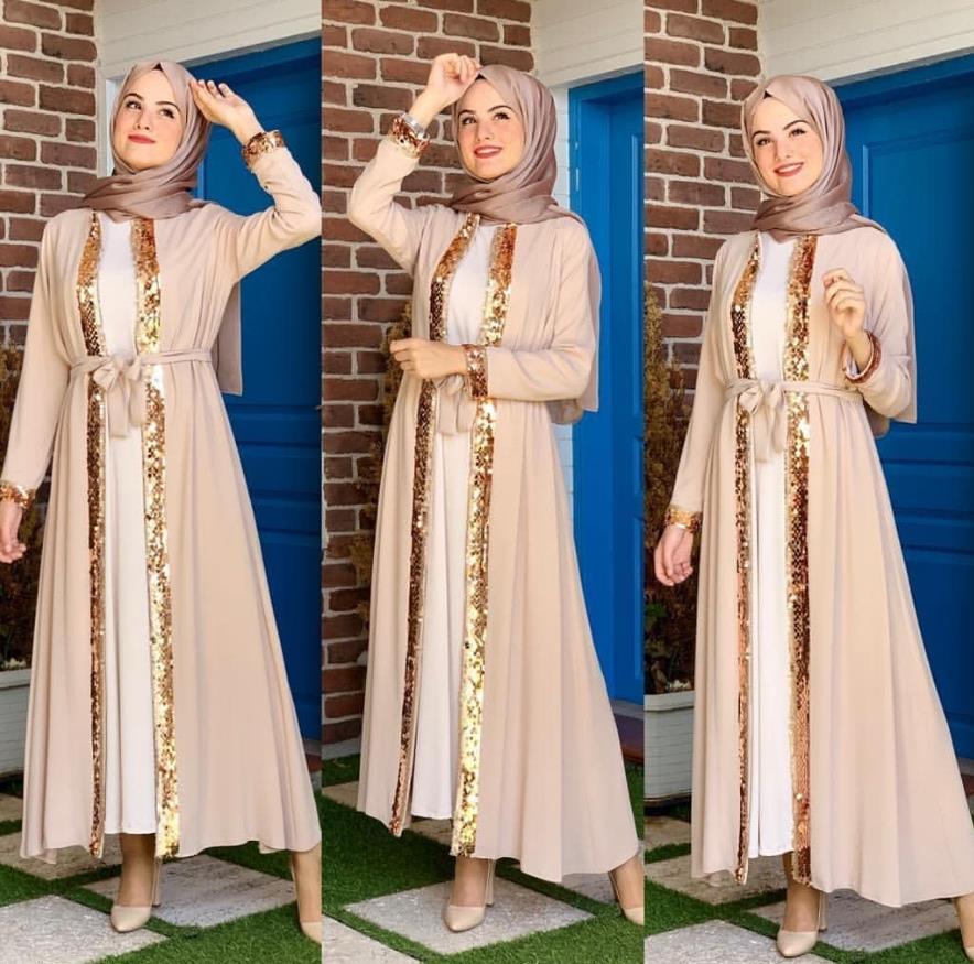 Ramadan brillant paillettes perles kimono Musulman Abaya Hijab Robe musulmane femme ouvert islamique caftan Robe Musulman Abayas F1569