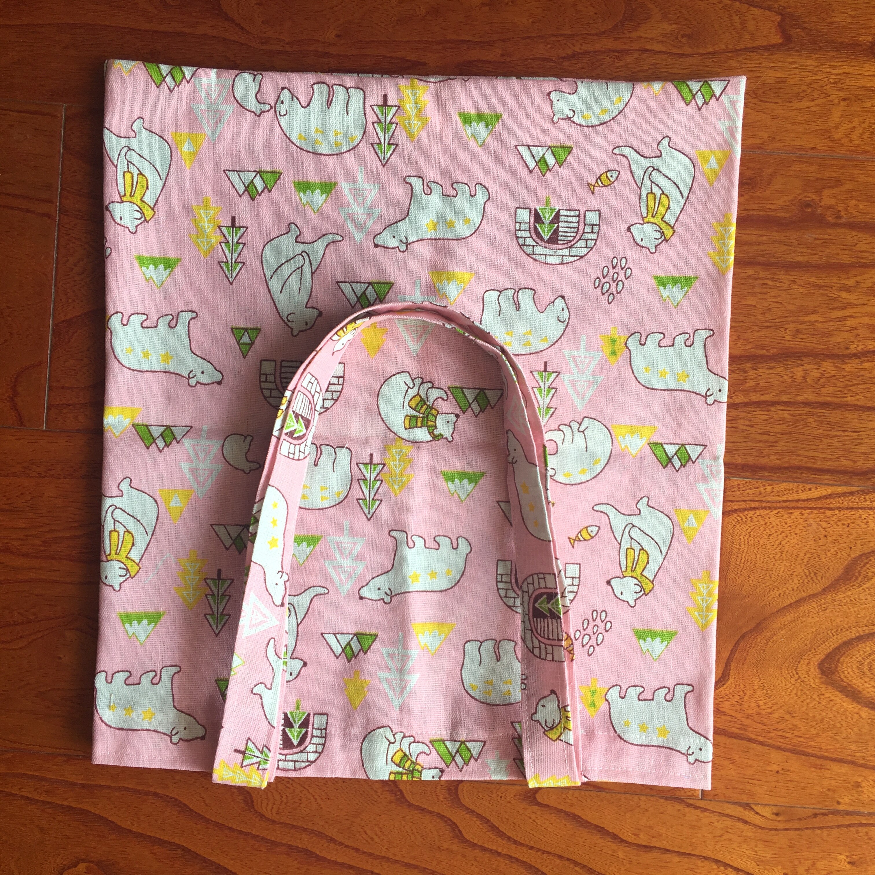 Cotton Linen Eco Shopping Tote Shoulder Bag Print Polar Bear Tree Fish Pink YL822b